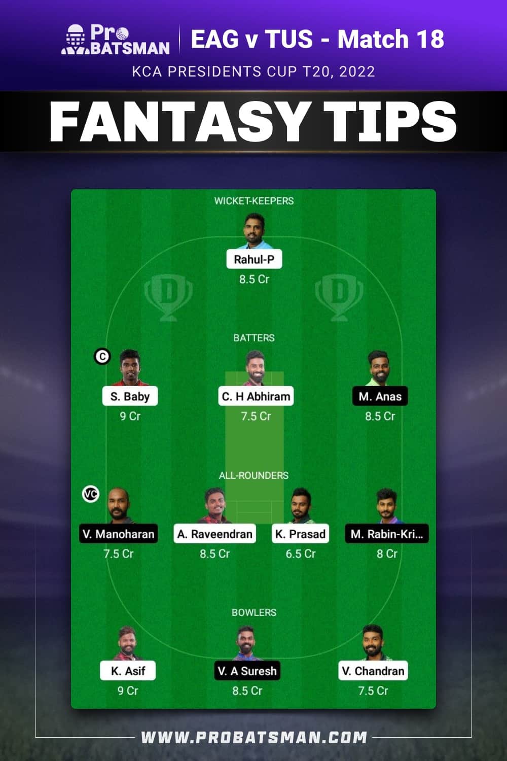 EAG vs TUS Dream11 Prediction - Fantasy Team 2