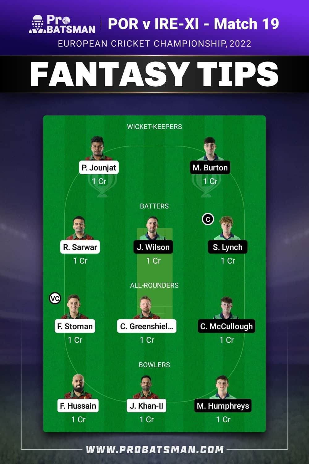 POR vs IRE-XI Dream11 Prediction - Fantasy Team 1