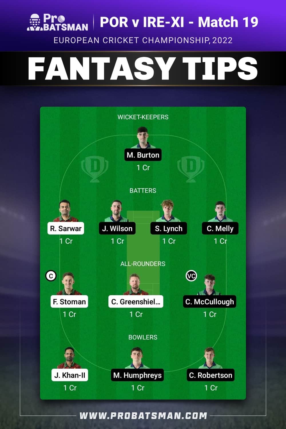 POR vs IRE-XI Dream11 Prediction - Fantasy Team 2