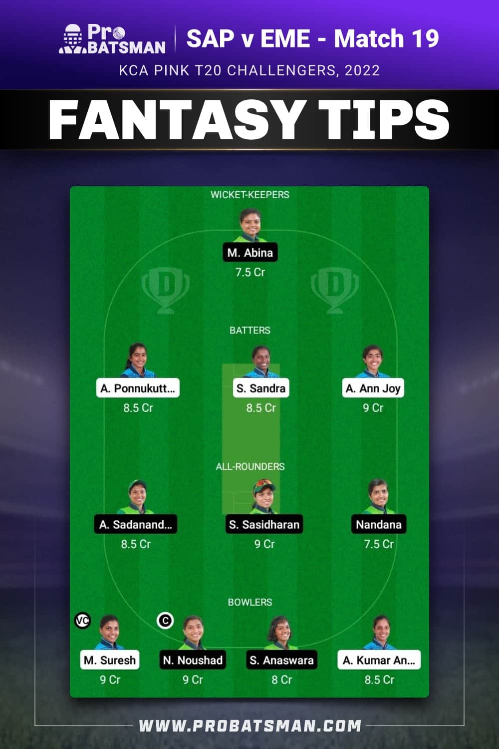 SAP vs EME Dream11 Prediction - Fantasy Team 2