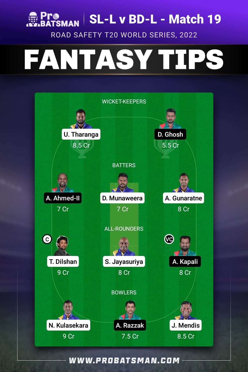 SL-L vs BD-L Dream11 Prediction - Fantasy Team 1