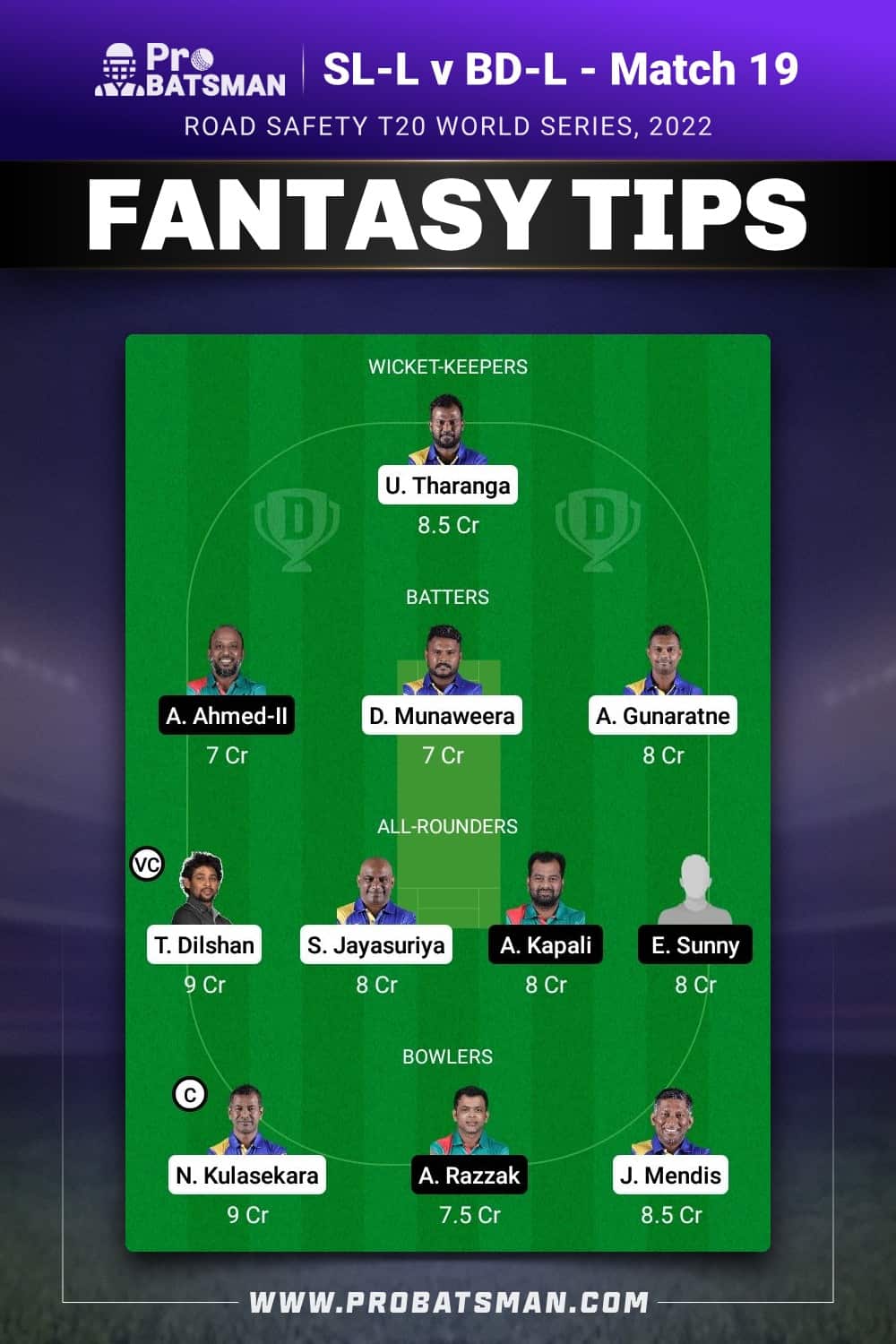 SL-L vs BD-L Dream11 Prediction - Fantasy Team 2