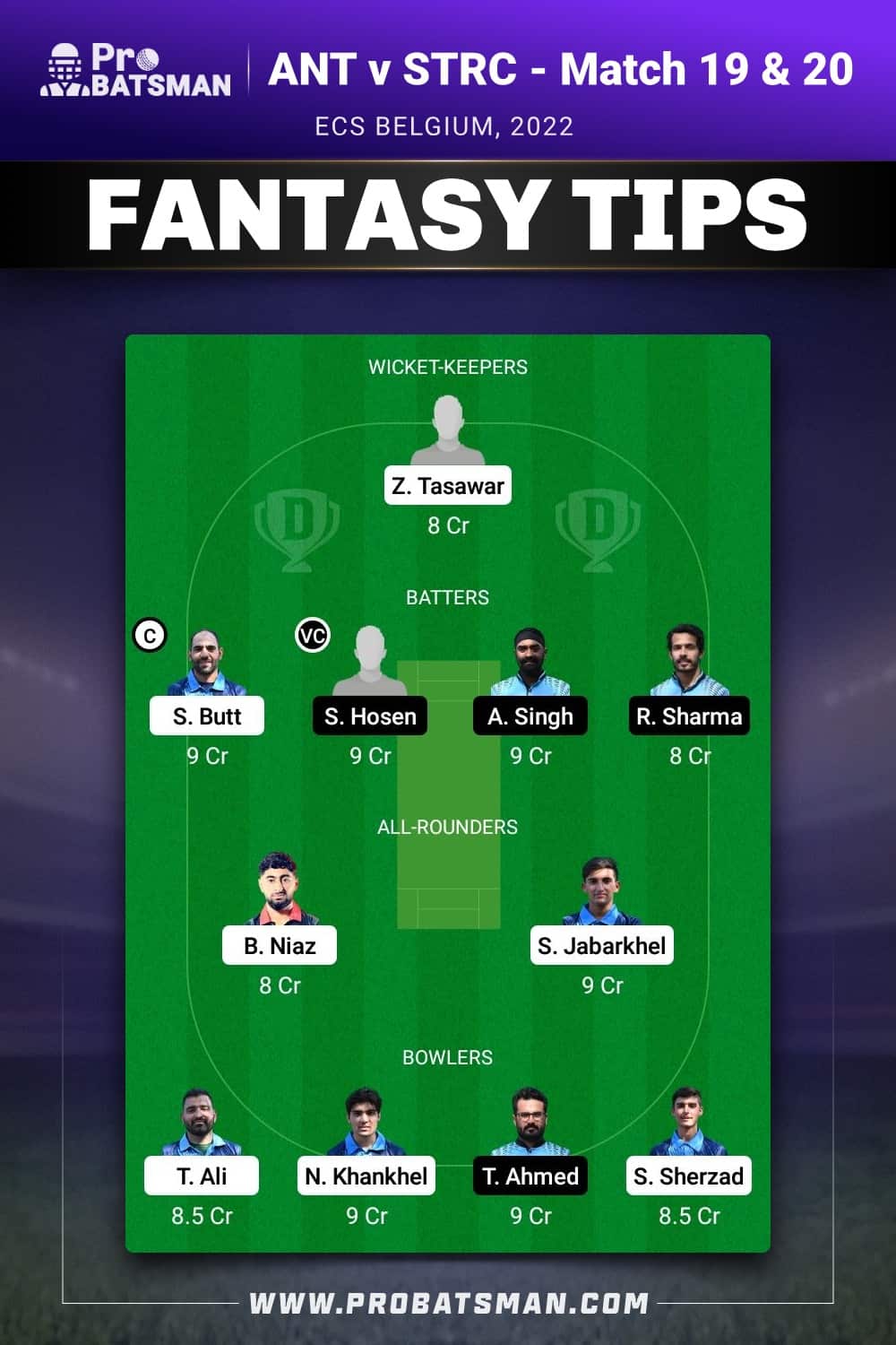 ANT vs STRC Dream11 Prediction - Fantasy Team 1