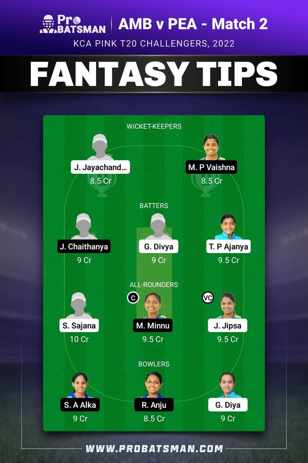 AMB vs PEA Dream11 Prediction - Fantasy Team 1