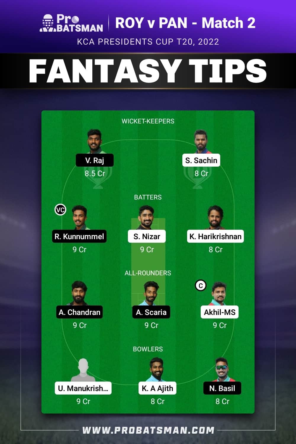 ROY vs PAN Dream11 Prediction - Fantasy Team 2