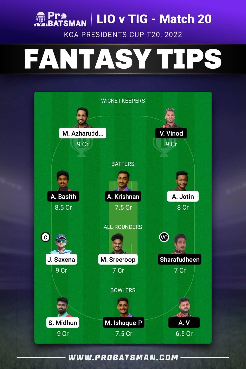 LIO vs TIG Dream11 Prediction - Fantasy Team 2