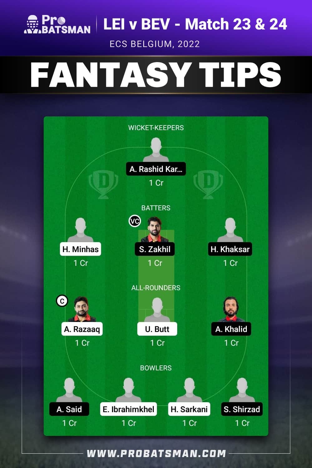 LIE vs BEV Dream11 Prediction - Fantasy Team 2