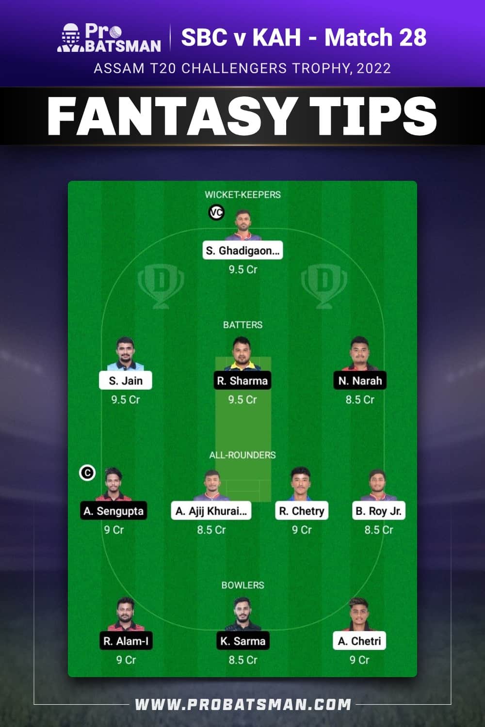 SBC vs KAH Dream11 Prediction - Fantasy Team 1