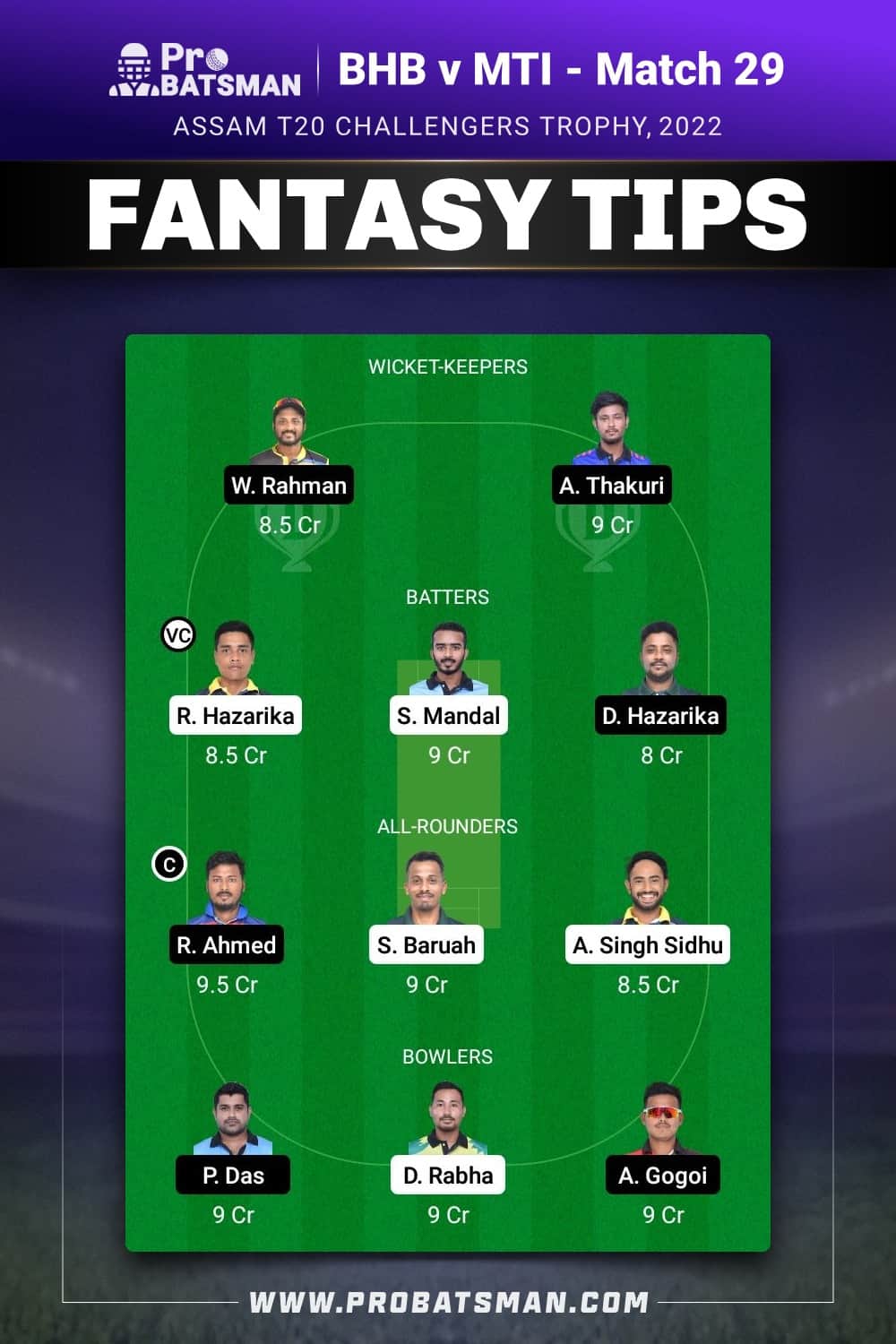 BHB vs MTI Dream11 Prediction - Fantasy Team 1