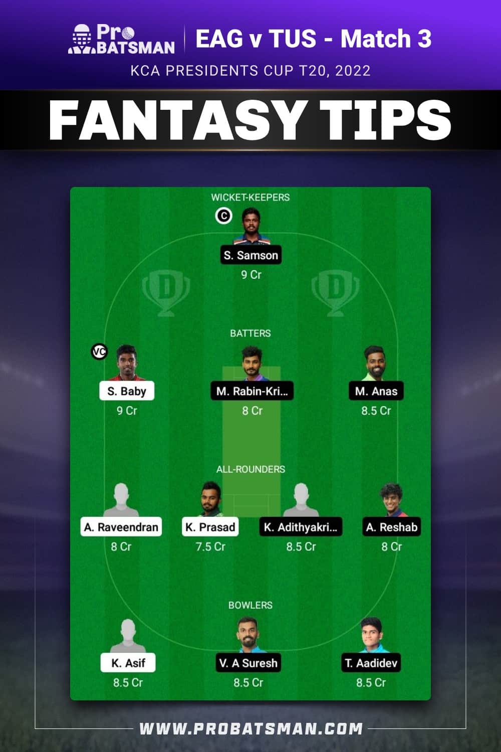 EAG vs TUS Dream11 Prediction - Fantasy Team 2