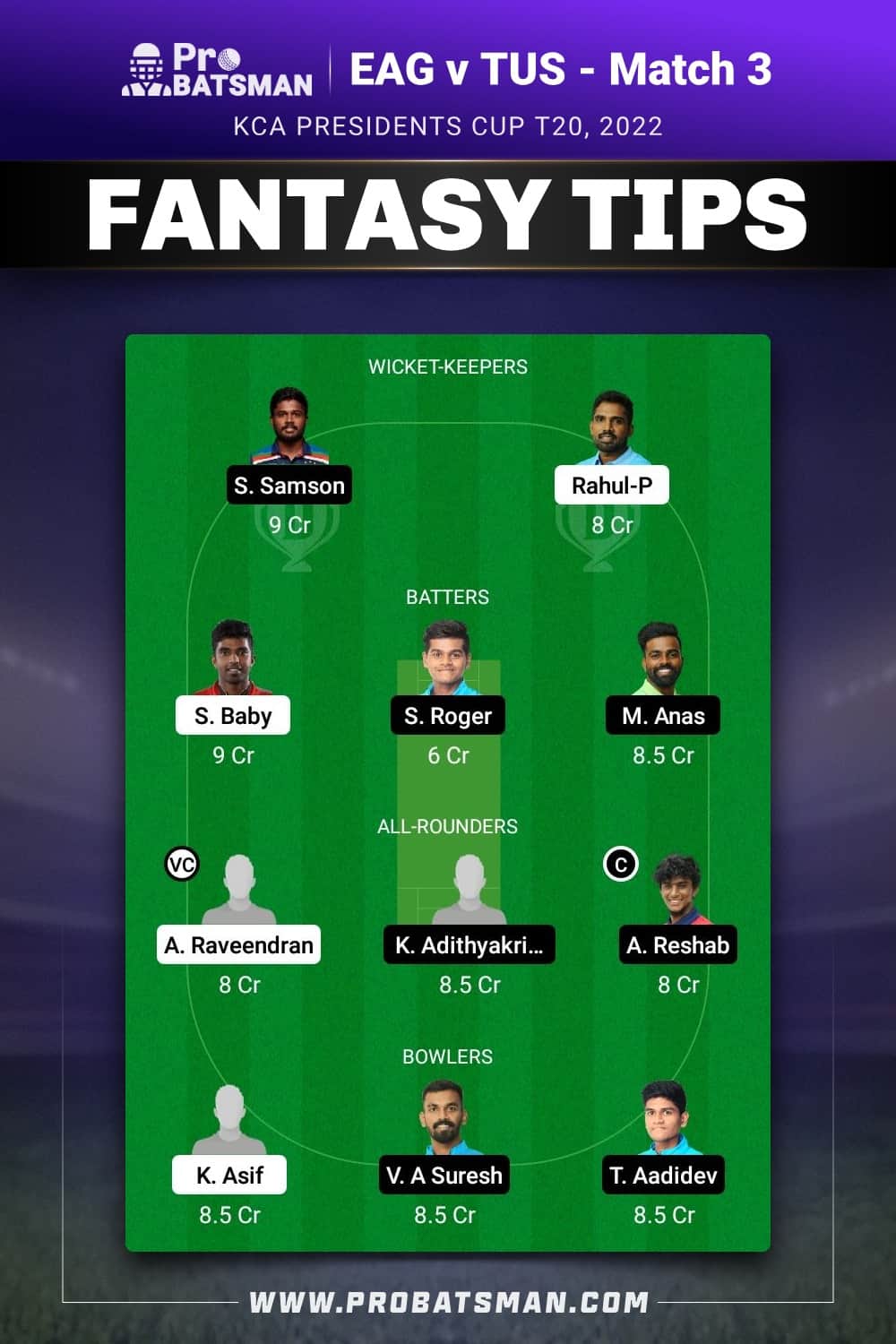 EAG vs TUS Dream11 Prediction - Fantasy Team 2