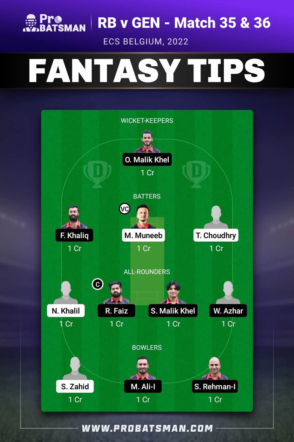 RB vs GEN Dream11 Prediction - Fantasy Team 2