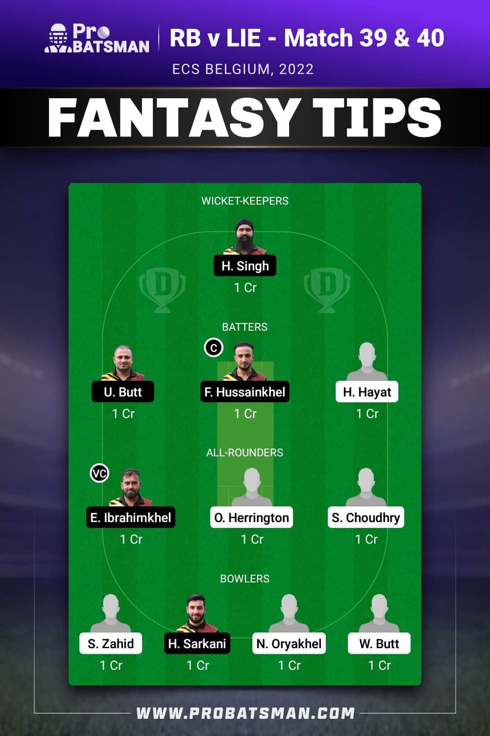 RB vs LIE Dream11 Prediction - Fantasy Team 1