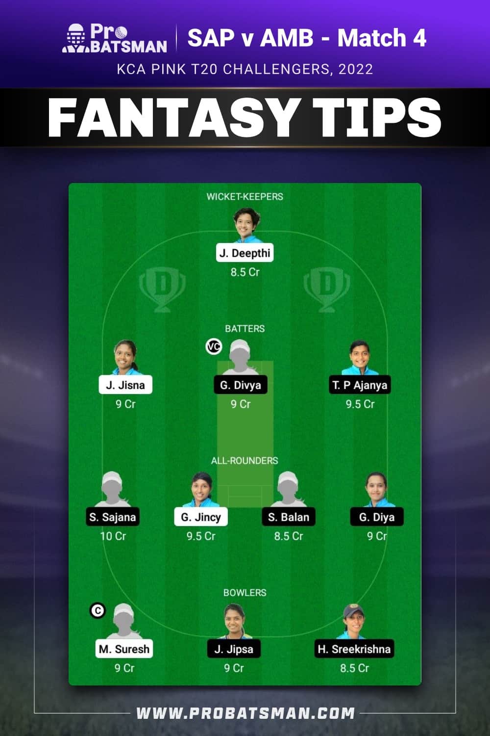 SAP vs AMB Dream11 Prediction - Fantasy Team 2