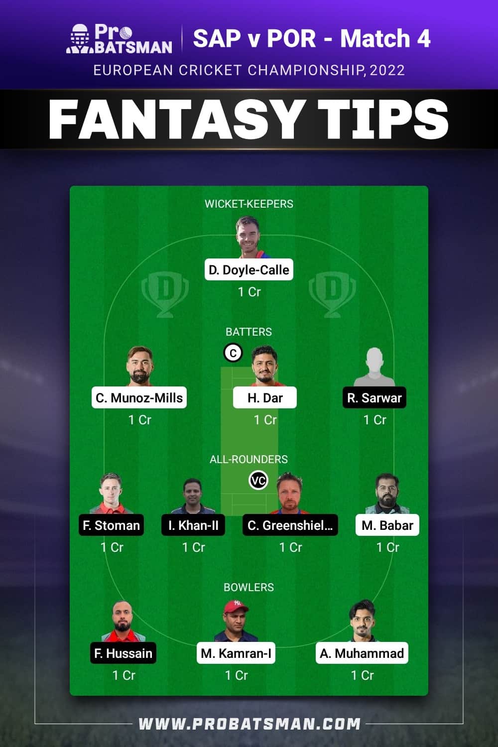 SPA vs POR Dream11 Prediction - Fantasy Team 1