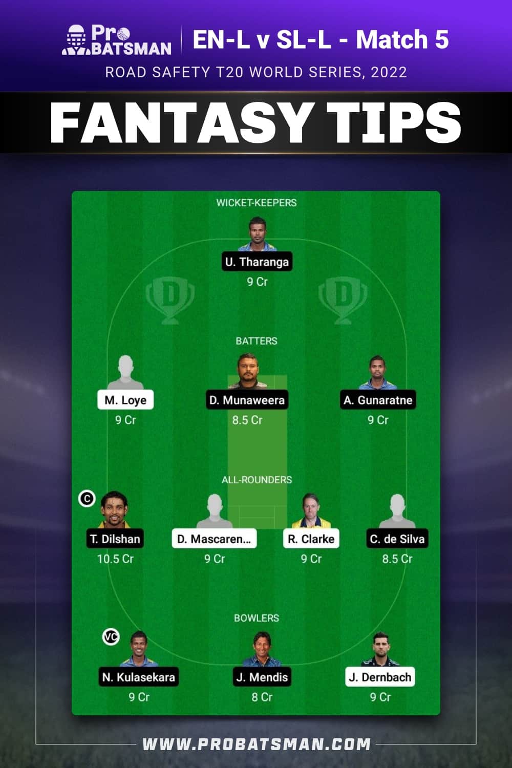 EN-L vs SL-L Dream11 Prediction - Fantasy Team 1