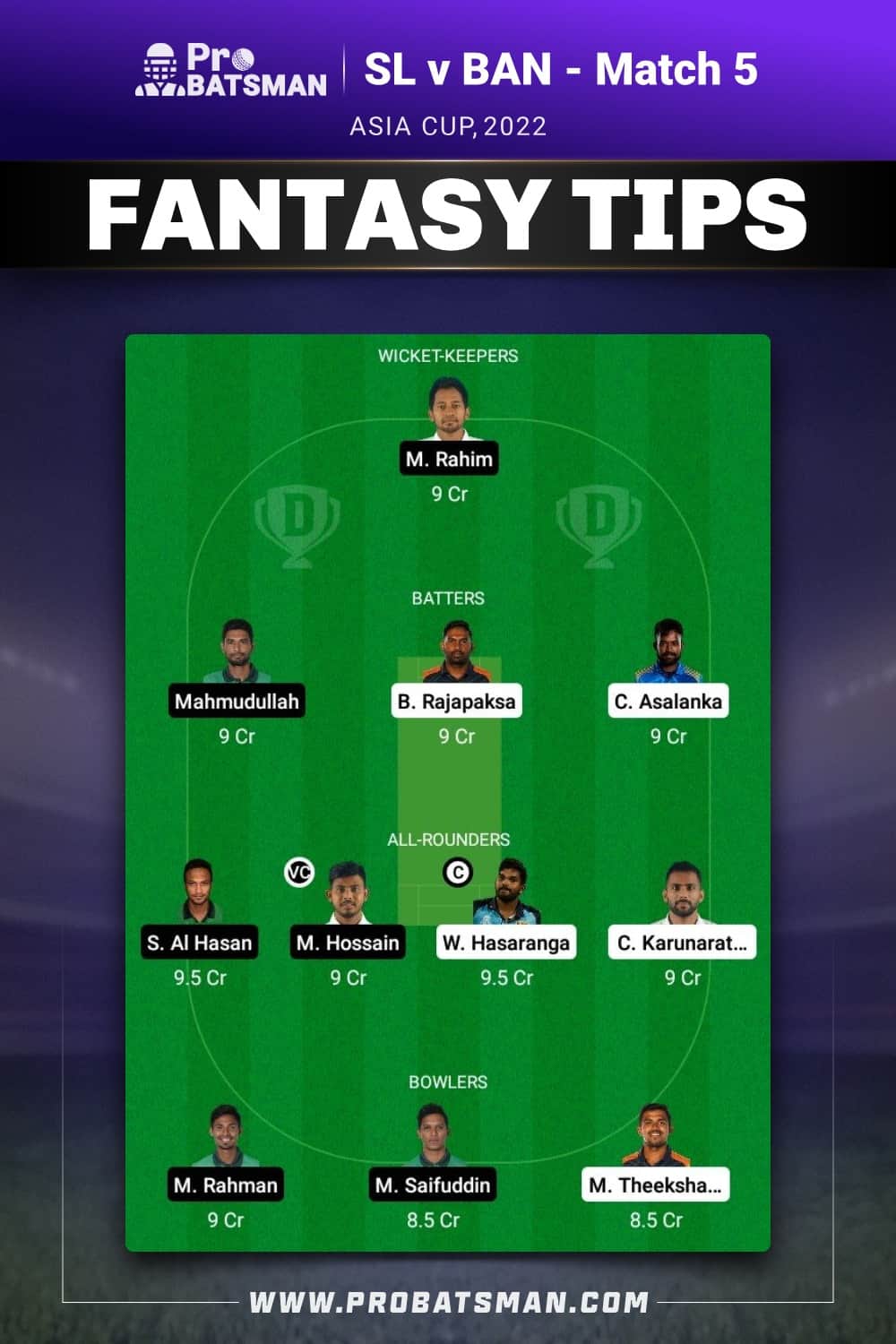 SL vs BAN Dream11 Prediction - Fantasy Team 2