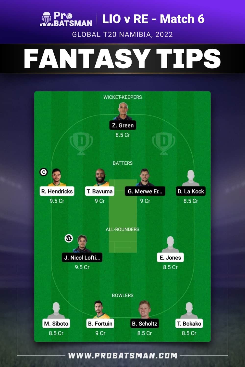 LIO vs RE Dream11 Prediction - Fantasy Team 1