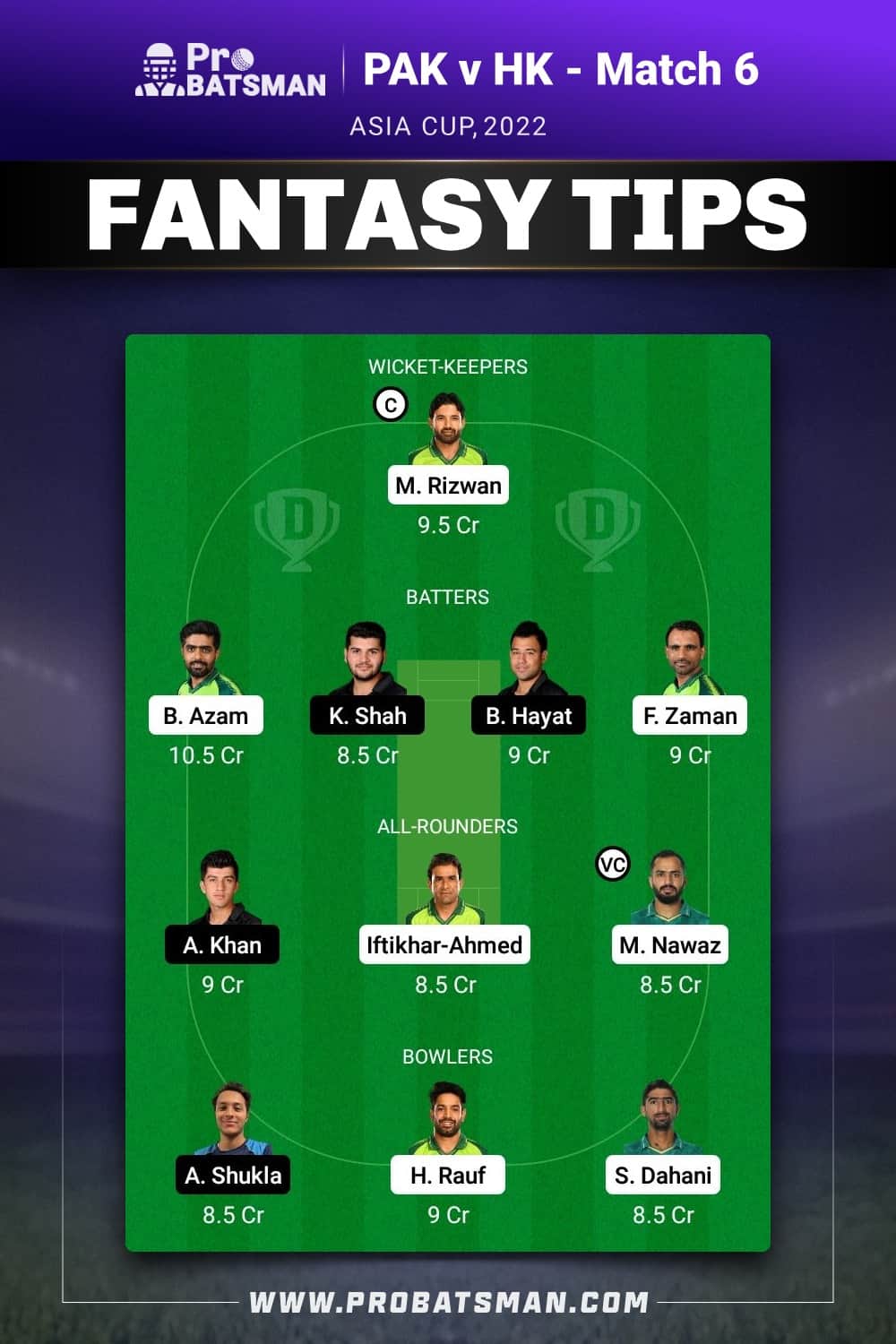 PAK vs HK Dream11 Prediction - Fantasy Team 2