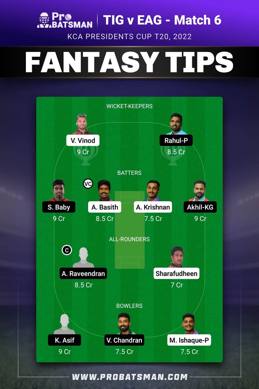 TIG vs EAG Dream11 Prediction - Fantasy Team 2