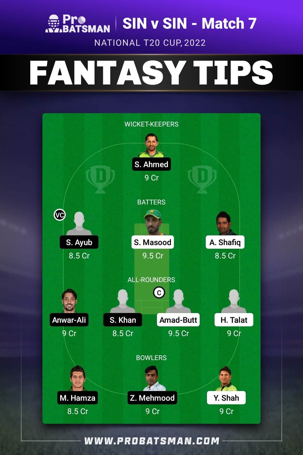 BAL vs SIN Dream11 Prediction - Fantasy Team 1