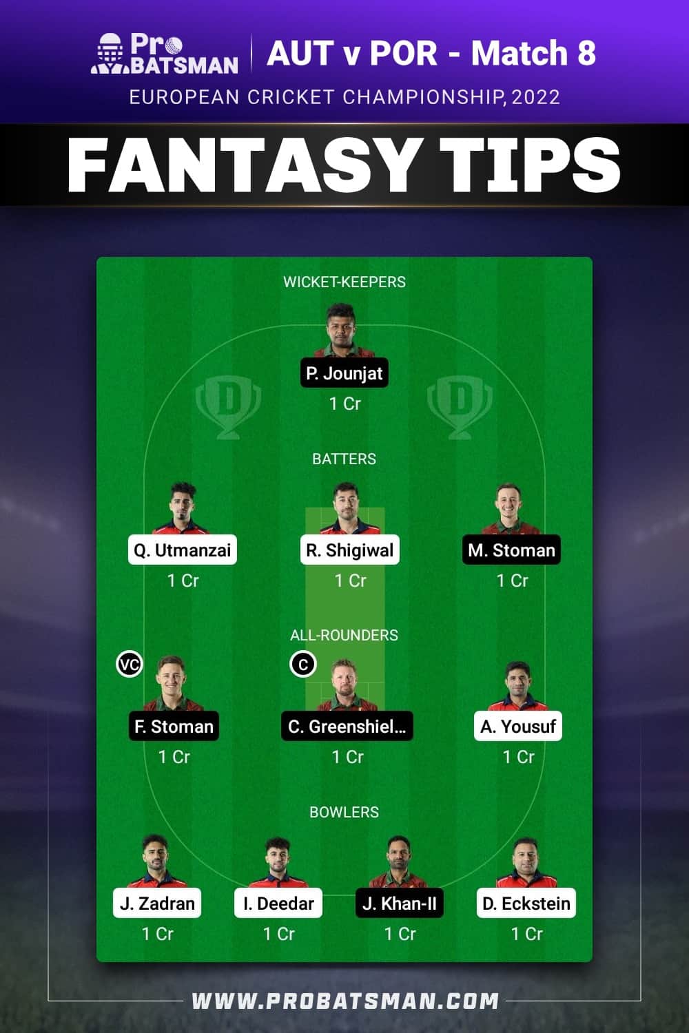 AUT vs POR Dream11 Prediction - Fantasy Team 1