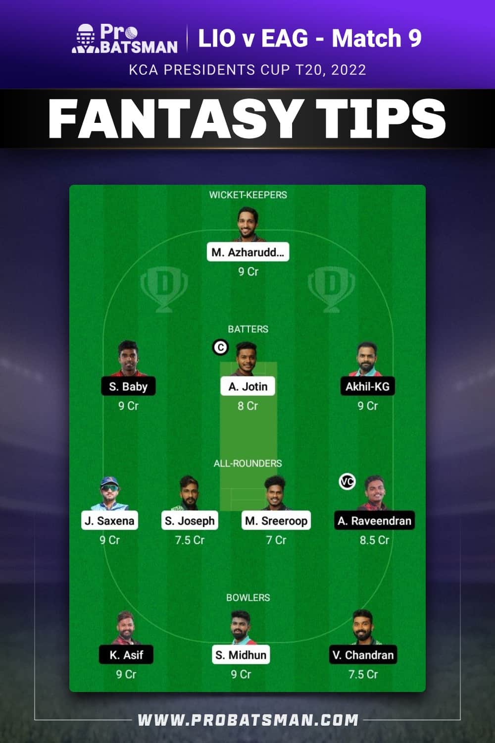 LIO vs EAG Dream11 Prediction - Fantasy Team 2