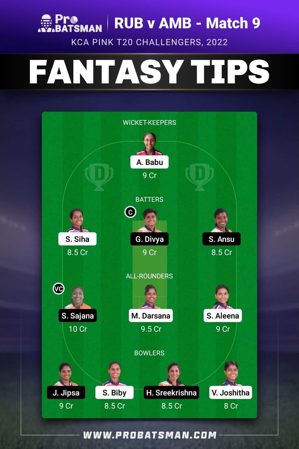 RUB vs AMB Dream11 Prediction - Fantasy Team 2