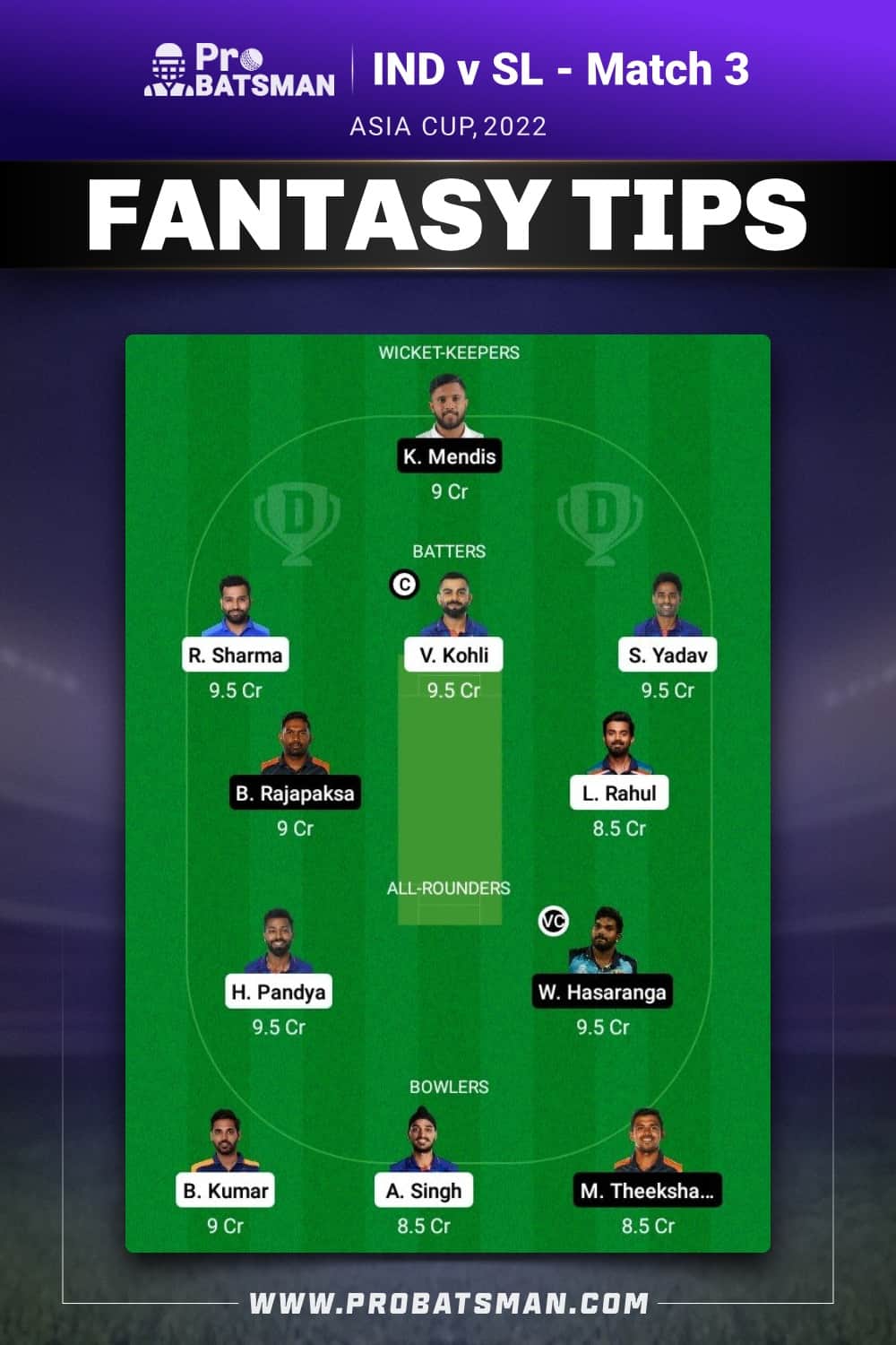 IND vs SL Dream11 Prediction - Fantasy Team 1