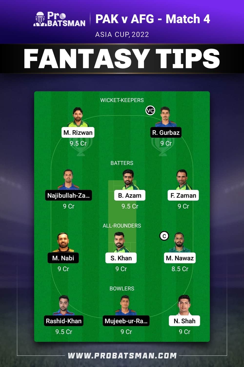 PAK vs AFG Dream11 Prediction - Fantasy Team 1