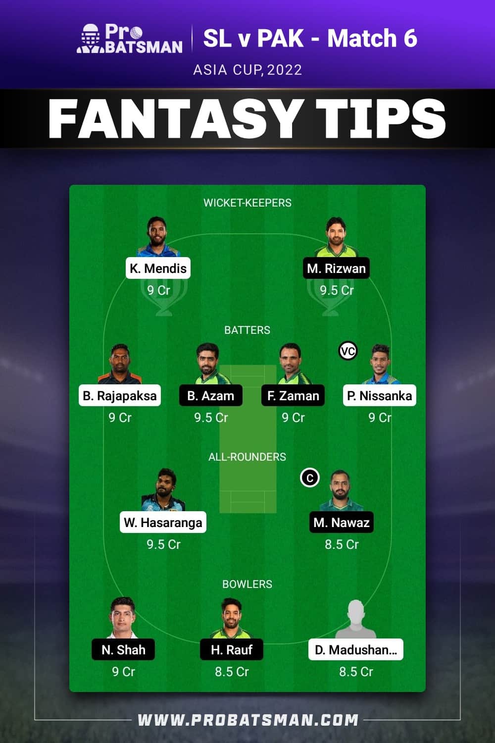 SL vs PAK Dream11 Prediction - Fantasy Team 2