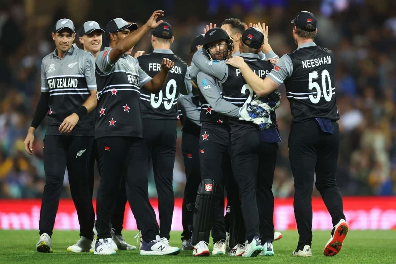 New Zealand players celebrating after victory