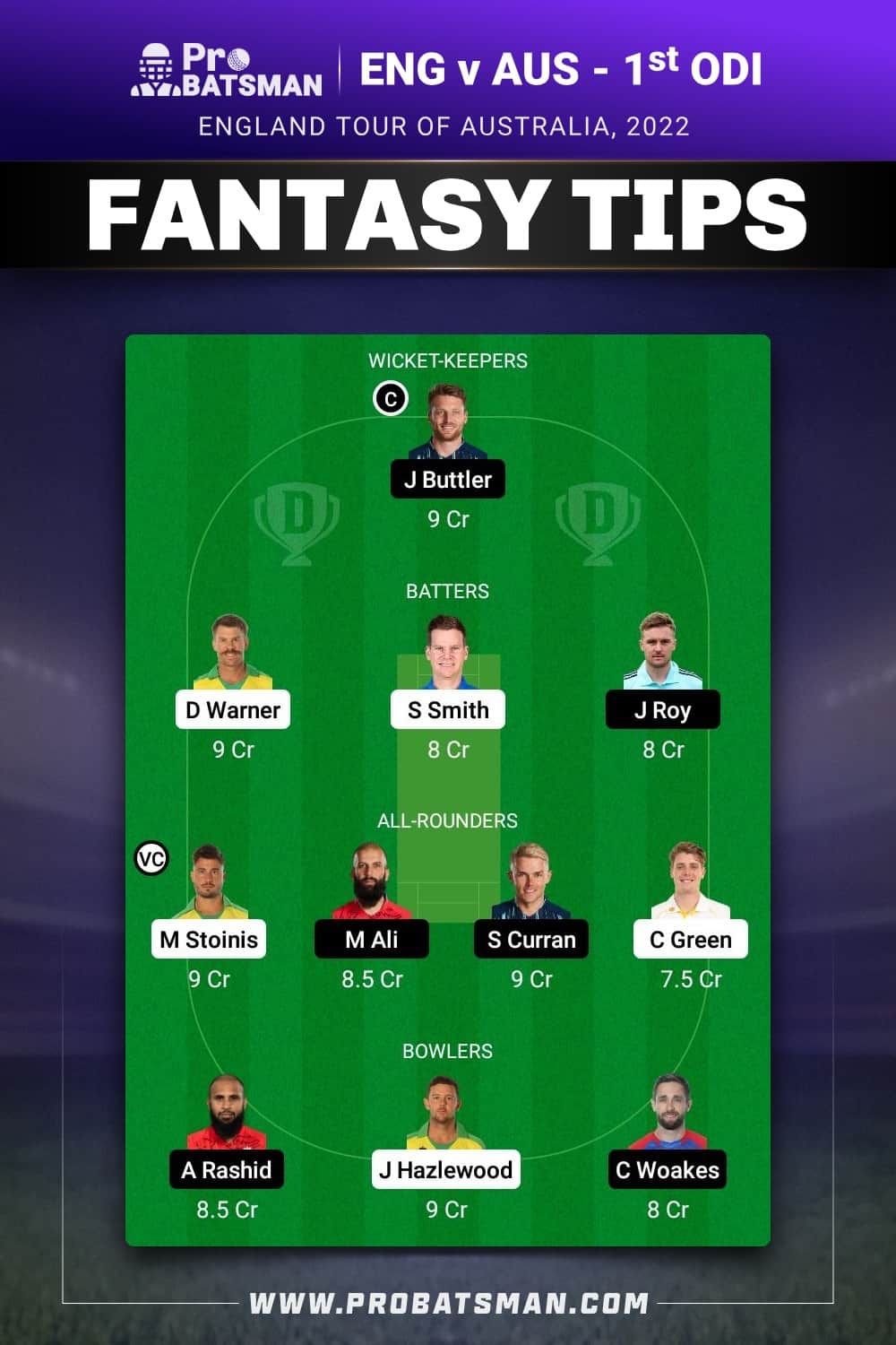 AUS vs ENG Dream11 Prediction - Fantasy Team 1