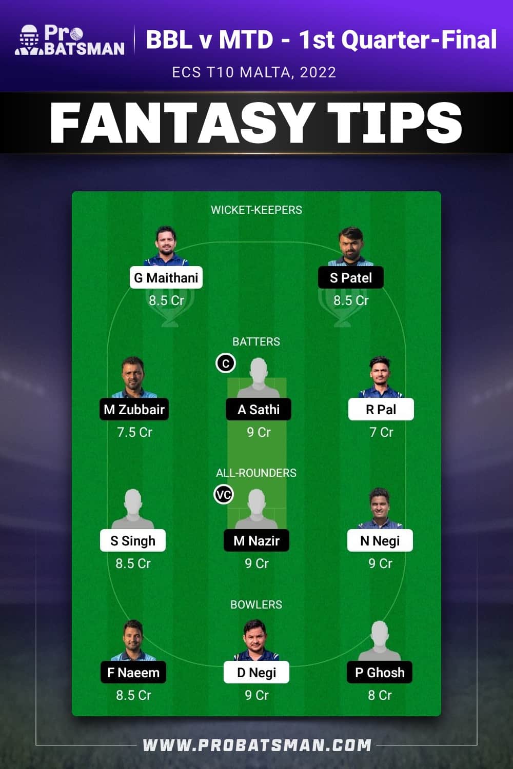 BBL vs MTD Dream11 Prediction - Fantasy Team 1