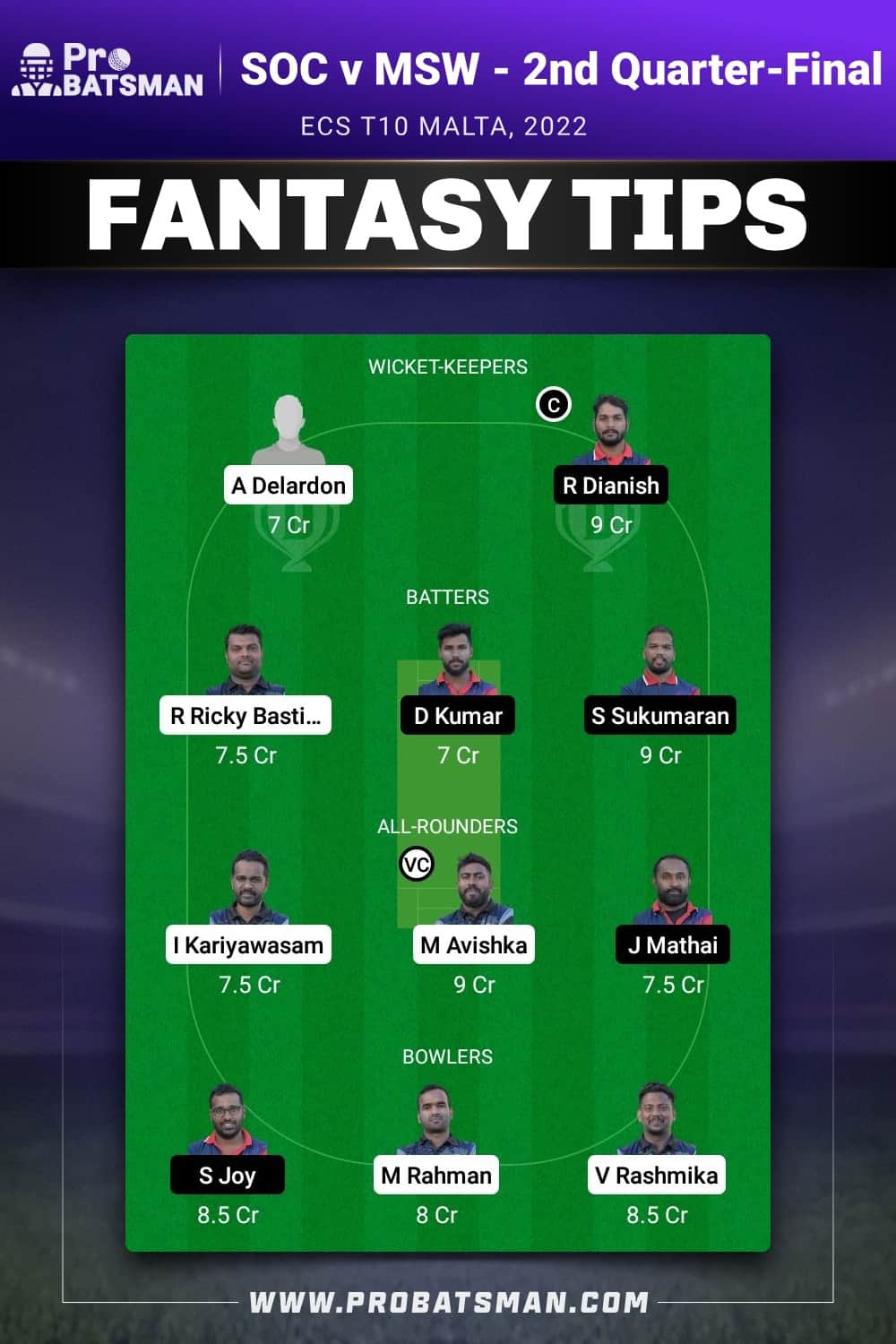 SOC vs MSW Dream11 Prediction - Fantasy Team 2