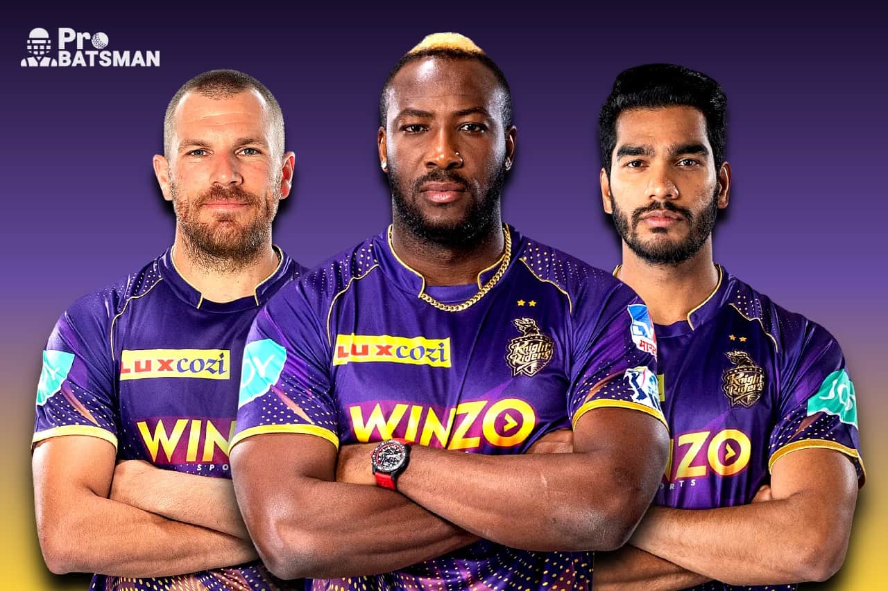 Aaron Finch, Andre Russell & Venkatesh Iyer of Kolkata Knight Rider (KKR) in IPL