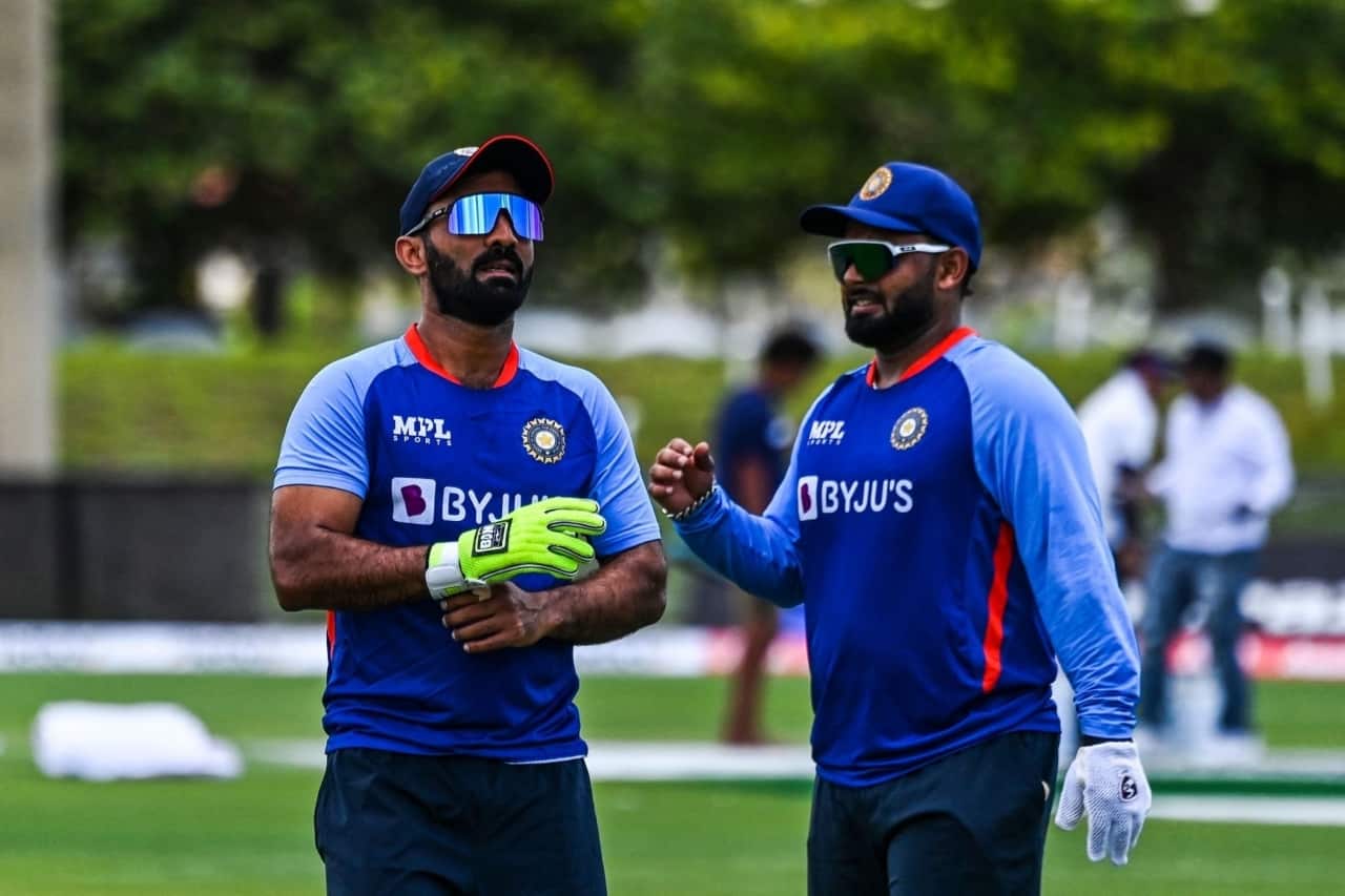 Dinesh Karthik & Rishabh Pant of India during practise session