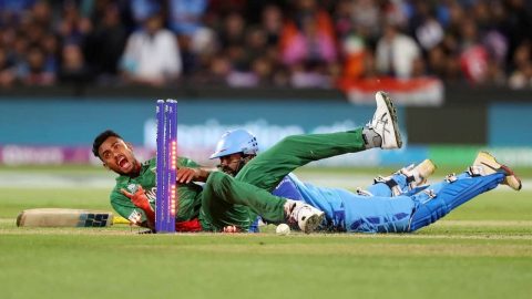 Dinesh Karthik involved in a runout against Bangladesh game
