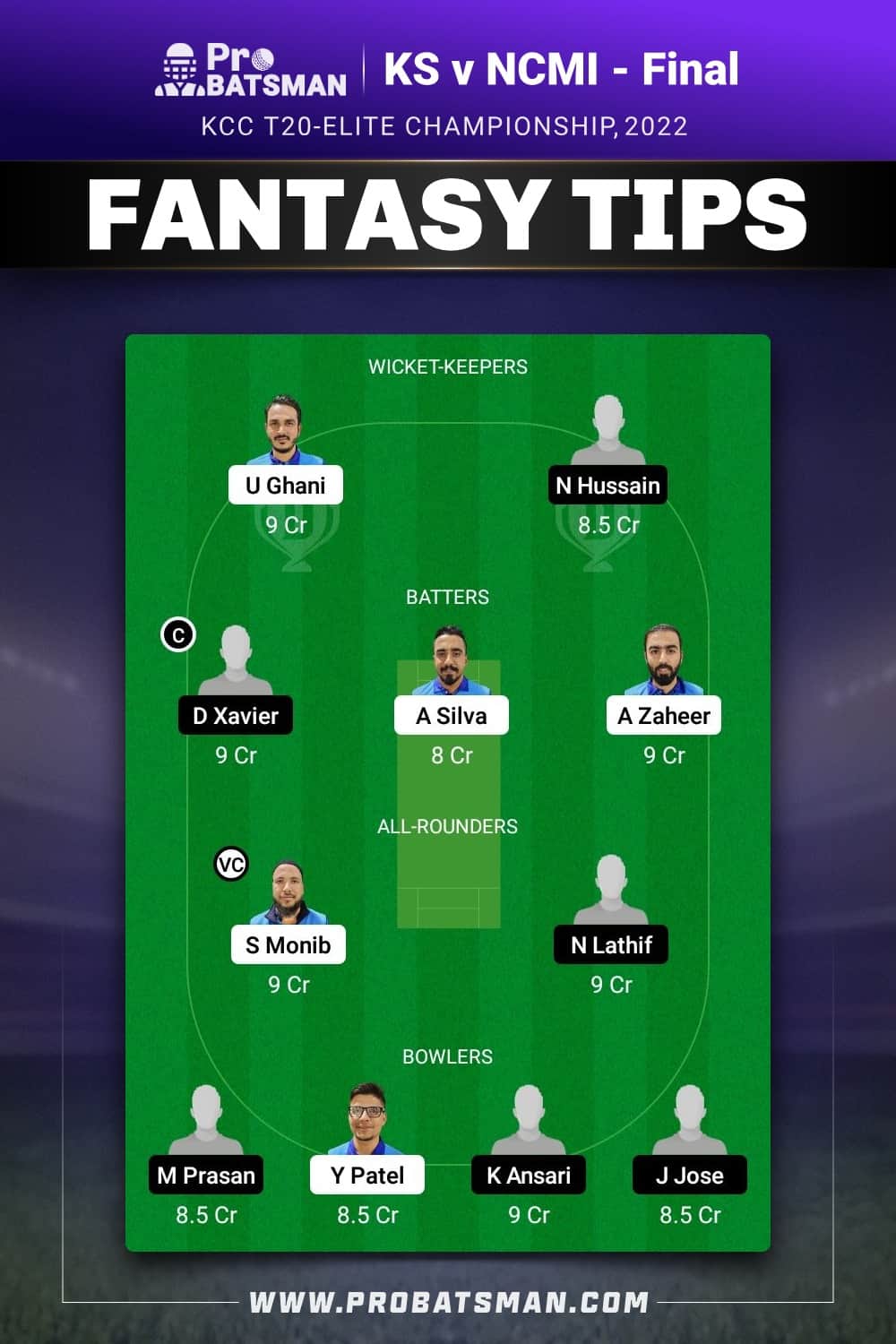 KS vs NCMI Dream11 Prediction - Fantasy Team 1 KS vs NCMI Dream11 Prediction - Fantasy Team 1
