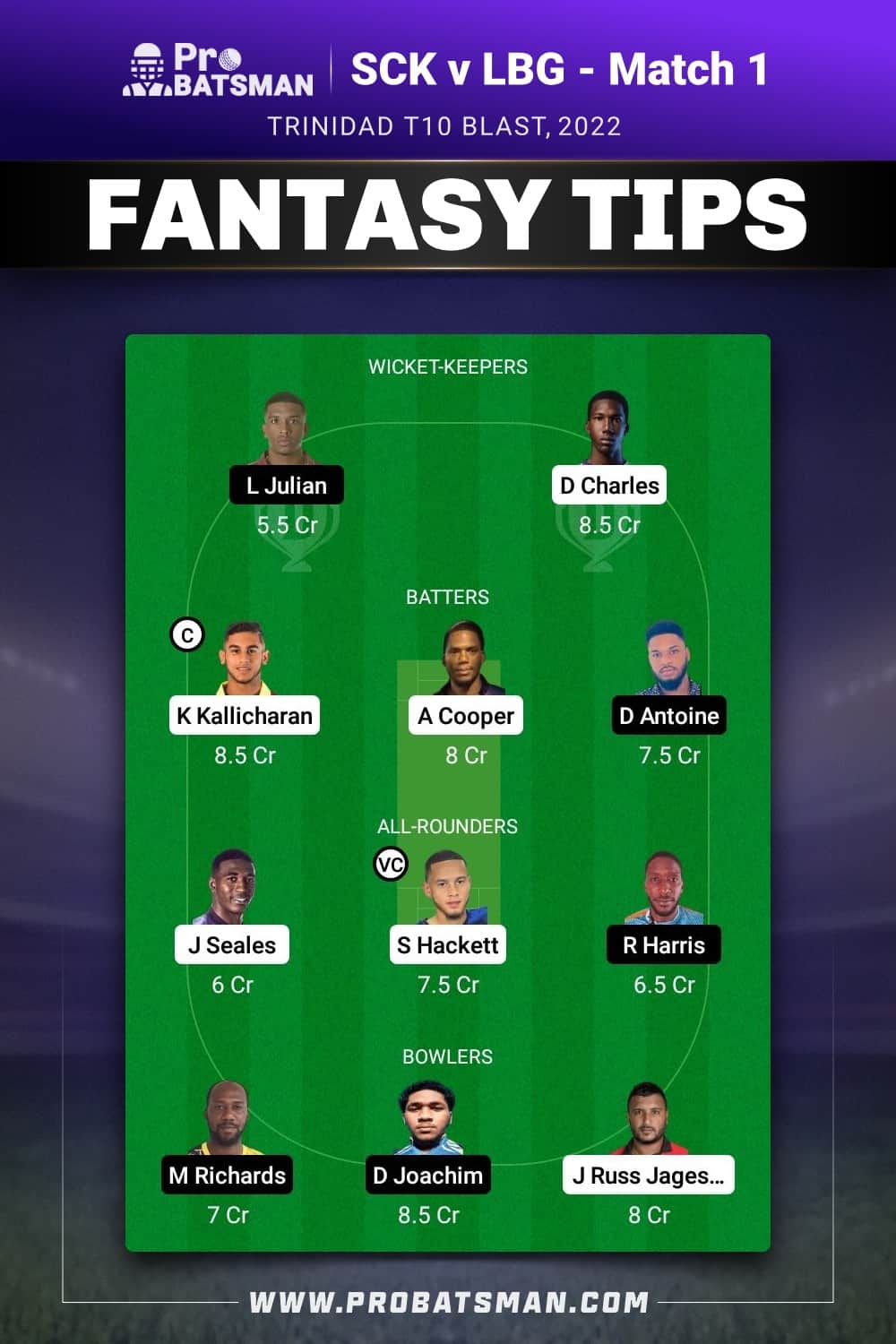SCK vs LBG Dream11 Prediction - Fantasy Team 2 SCK vs LBG Dream11 Prediction - Fantasy Team 2