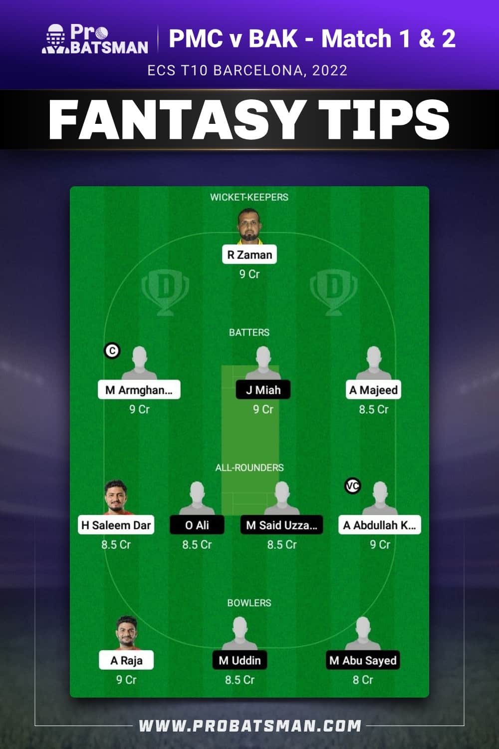 PMC vs BAK Dream11 Prediction - Fantasy Team 2