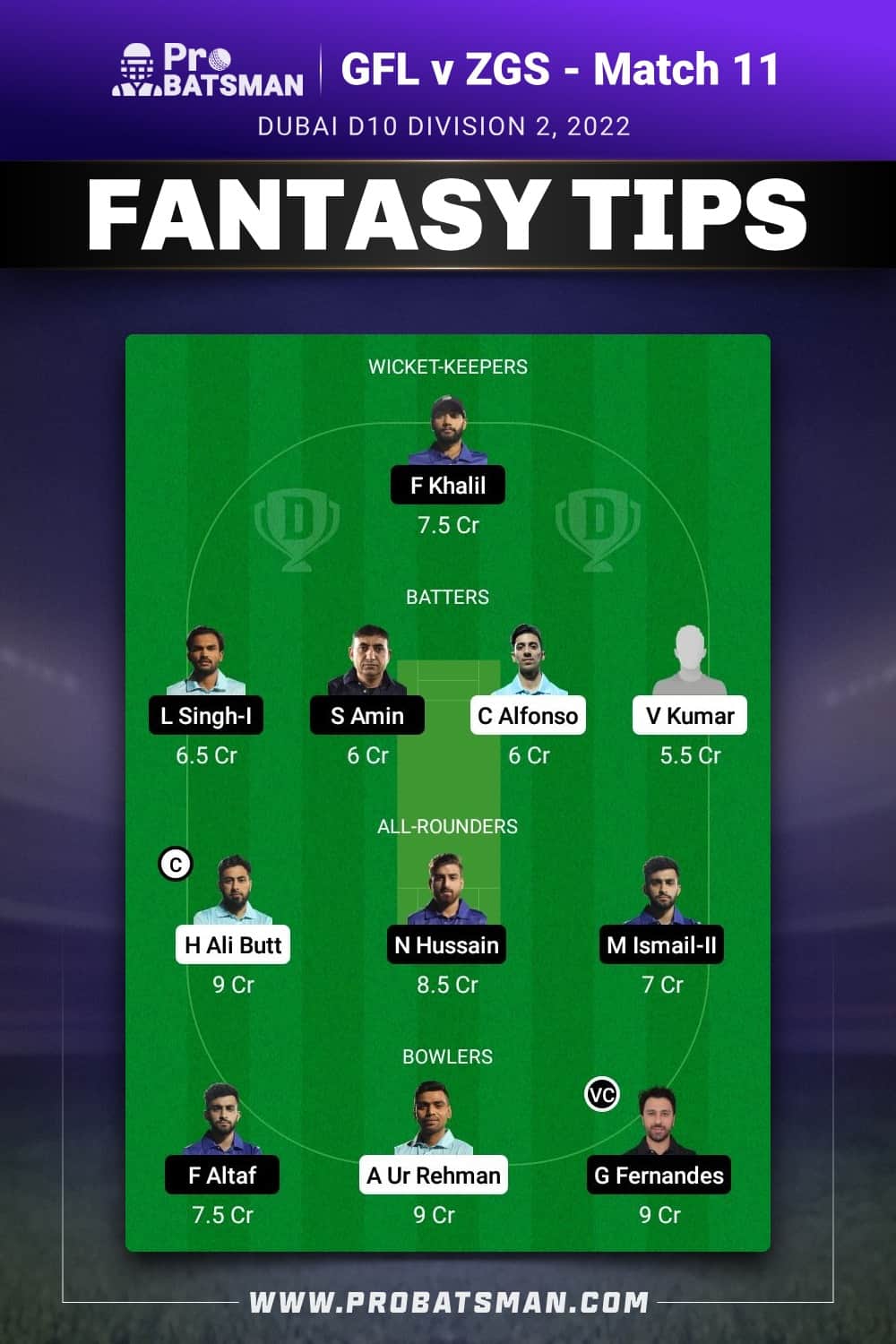 GFL vs ZGS Dream11 Prediction - Fantasy Team 2