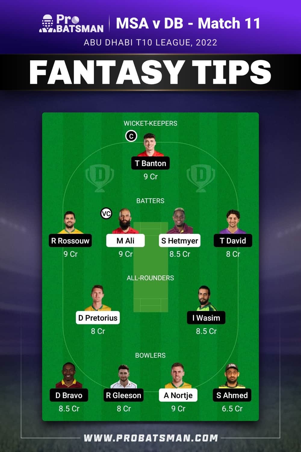 MSA vs DB Dream11 Prediction - Fantasy Team 2