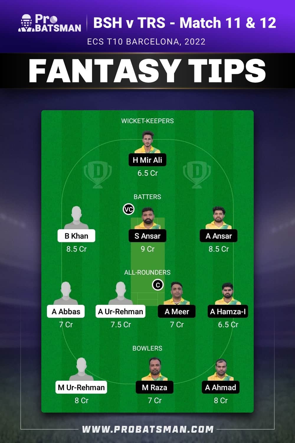 BSH vs TRS Dream11 Prediction - Fantasy Team 2