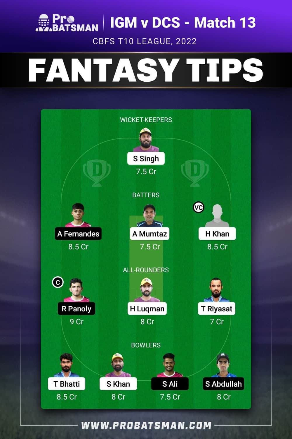 IGM vs DCS Dream11 Prediction - Fantasy Team 1