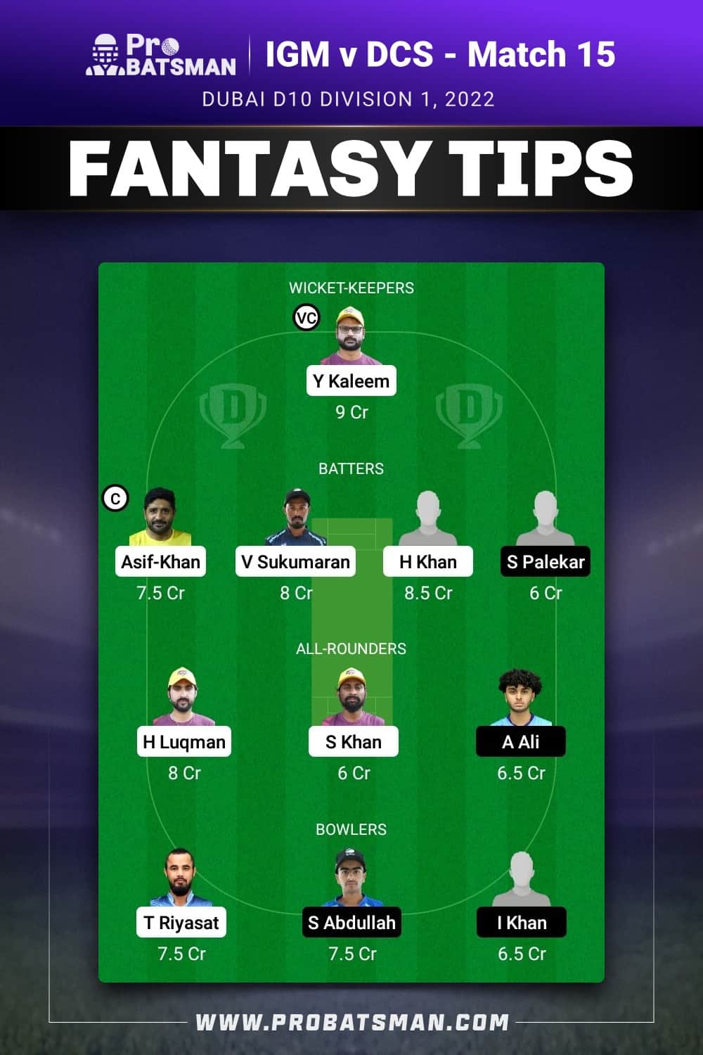 IGM vs DCS Dream11 Prediction - Fantasy Team 1