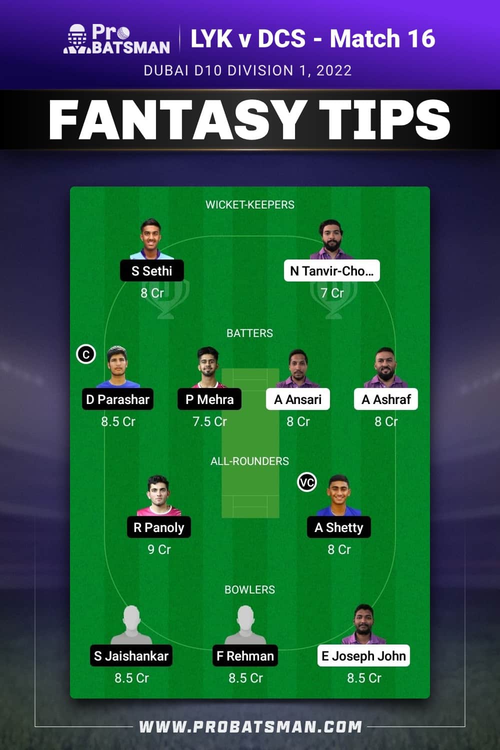 LYK vs DCS Dream11 Prediction - Fantasy Team 2