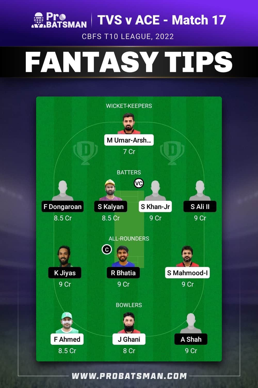 TVS vs ACE Dream11 Prediction - Fantasy Team 2