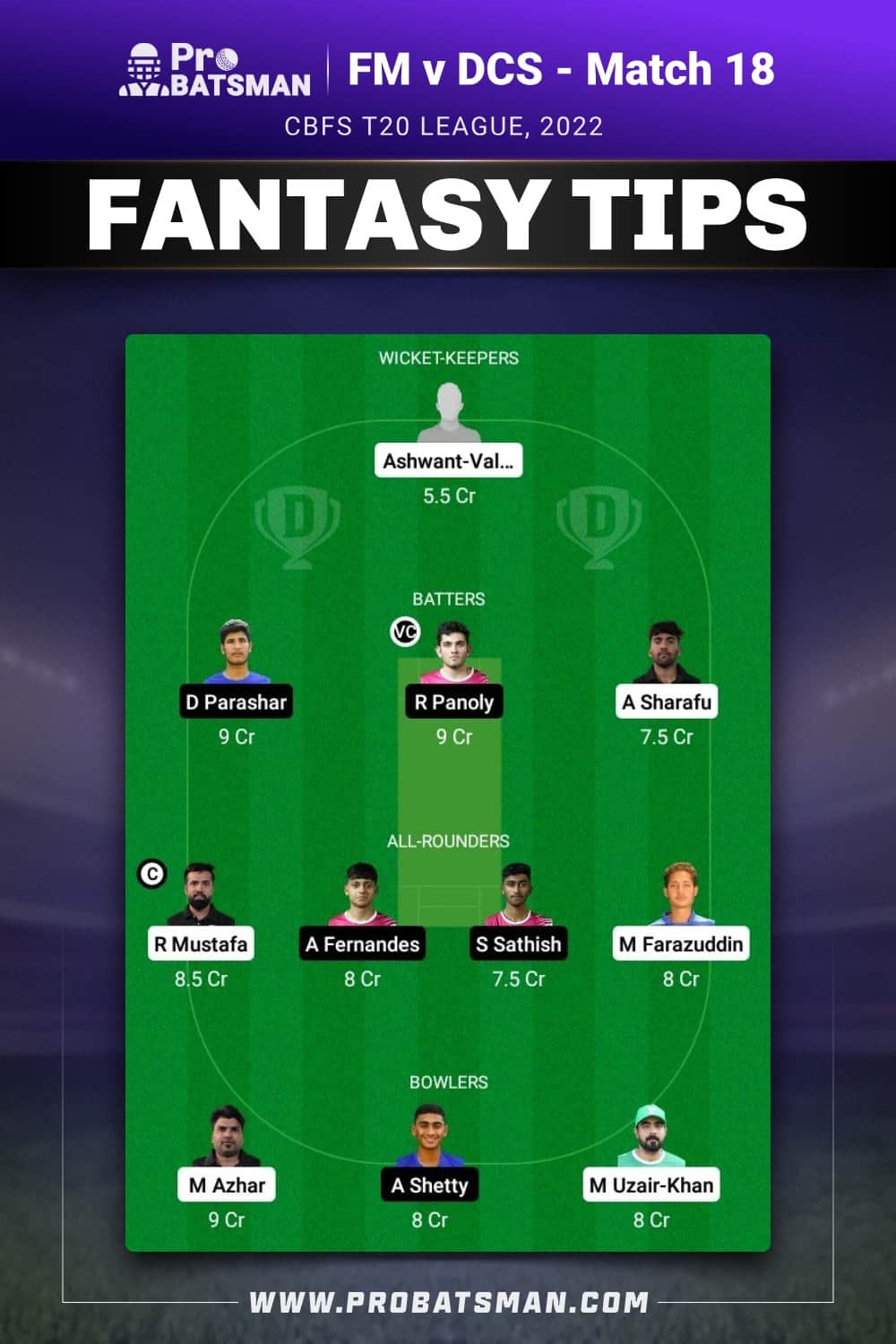 FM vs DCS Dream11 Prediction - Fantasy Team 2