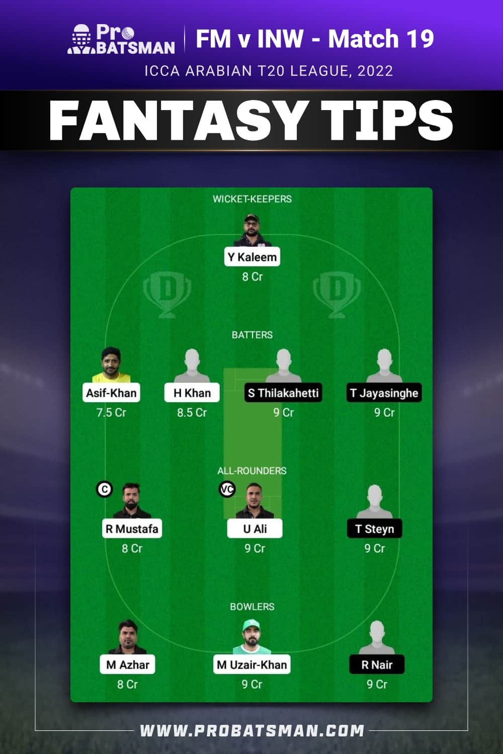 FM vs INW Dream11 Prediction - Fantasy Team 1